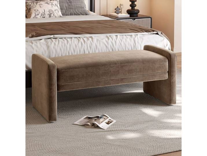 Banc de lit rembourré velours marron café banc d'entrée chaussures design moderne pour chambre ou hall
