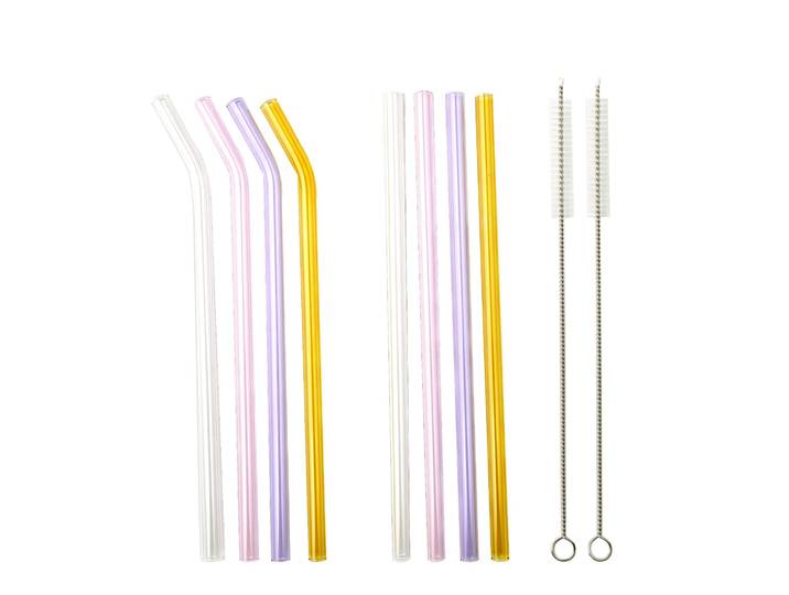 Glas LA VAGUE Wiederverwendbares Glastrinkhalm-Set mixed pastell SMOOTHIE PARTY , bunt, B:1cm H:1cm, Trinkgefäße, Glas