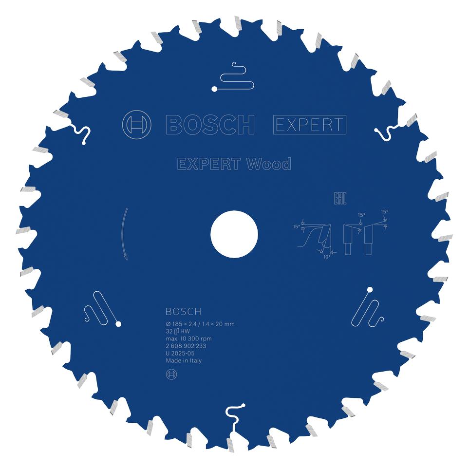 Bosch Professional Zubehör EXPERT Wood Kreissägeblatt, 185x20 mm, T32 (2608902233)