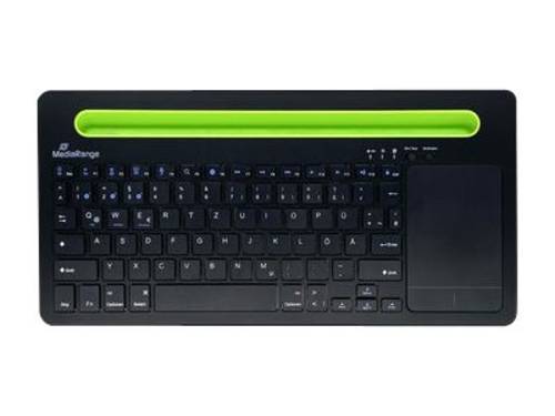 MediaRange Tastatur kompakt mit Touchpad Telefonhalter kabellos Bluetooth 5.0 QWERTZ Deutsch/Österreichisch Schwarz/Grün