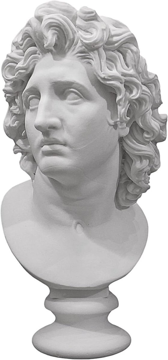 Buste Alexander de Grote - Handgemaakte klassieke sculptuur van wit albast - Hoogte: 18,5 cm