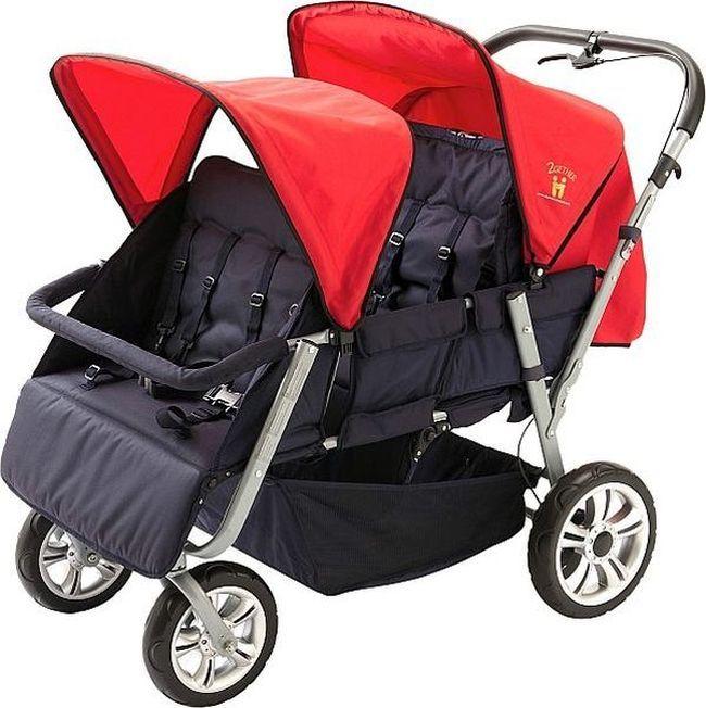 Krippenwagen Helena 4Er Rote Sonnendächer Tagesmutter Kindergarten Kinderwagen Ausflug Kinderbus