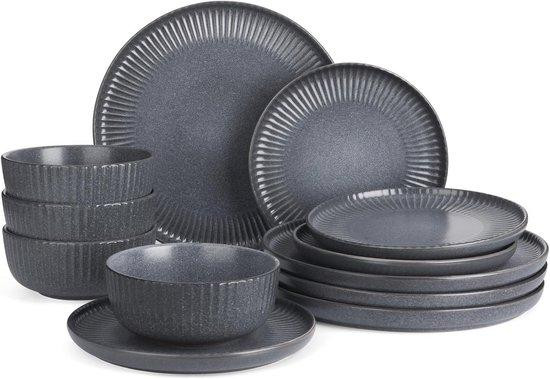 WAN 12-delige servies set voor 4 personen - geribbeld en magnetronbestendig