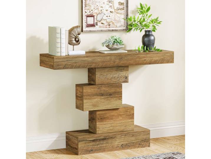 Table Console Bois - Finmind 108x30x80 cm Table D'entrée Avec Un Design Unique en Blocs Pour Salon Couloir Entrée Bois