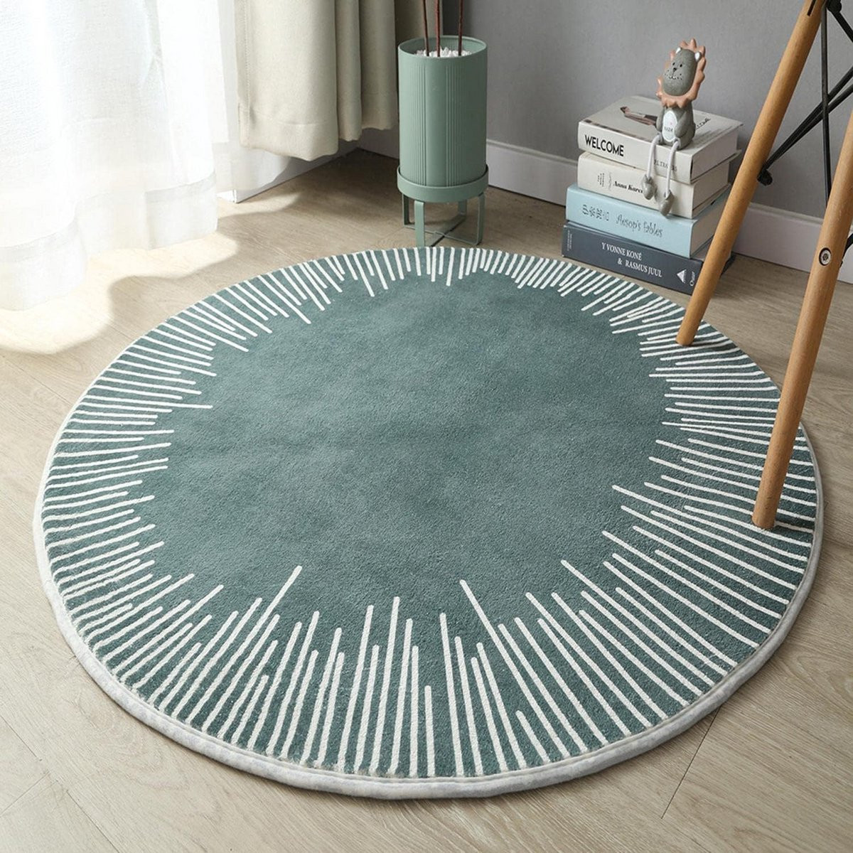 Rond Katoenen Vloerkleed met Antislip voor Woonkamer, Slaapkamer of Keuken - Groen