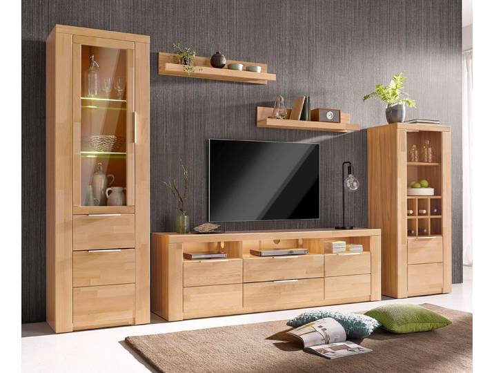 OTTO home Wohnwand Zara, (Set, 5-St), teilmassives Holz