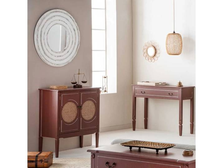 Console en bois et rotin marron 80x38x90h