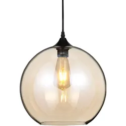 Retro Hänge Pendel Leuchte Gästezimmer Decken Lampe Amber Glas Kugel im Set inkl. LED Leuchtmittel 7 Watt