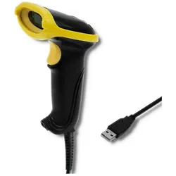 Qoltec 50860 Barcodeleser Tragbares Barcodelesegerät 1D Laser (1D-Barcodes), Barcode Scanner, Schwarz, Gelb