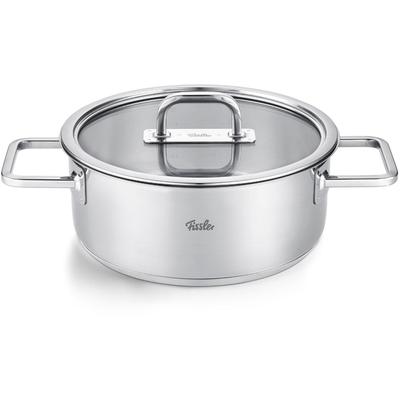 Bratentopf FISSLER "Viseo Pro", silber (silberfarben), Ø:20cm, Töpfe, Bratentopf, Edelstahl-Bratentopf mit Glasdeckel und Superthermic Boden