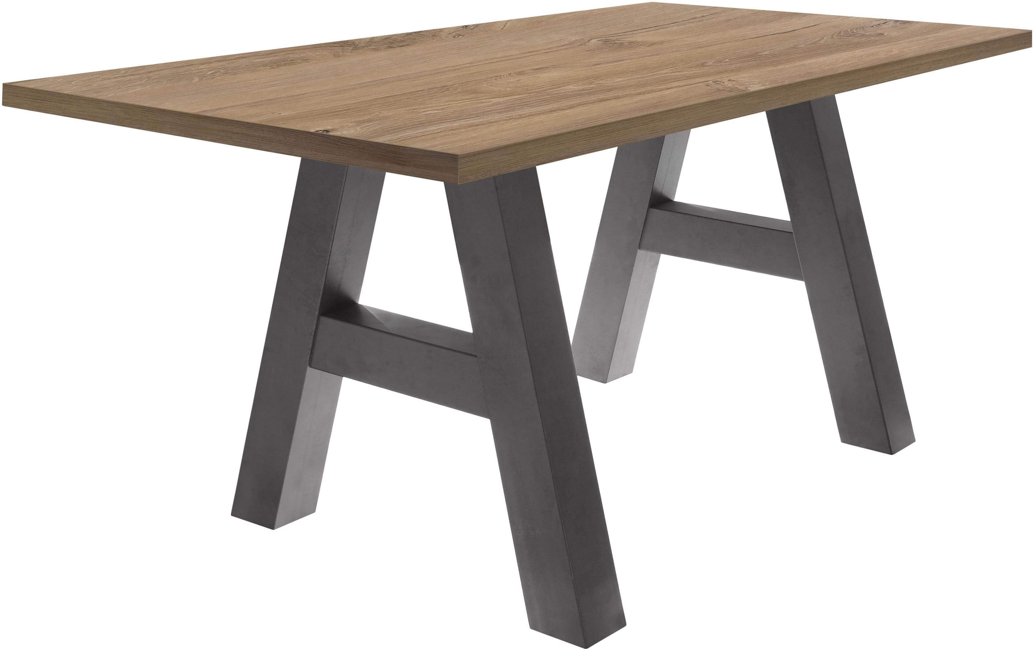 Esstisch MÄUSBACHER "Mister", braun (tischplatte: eichefarben stirling), B:140cm H:75cm T:90cm, Tische, Esstisch, Gestell in A-Form tischplatte: eichefarben stirling B/H/T: 140cm x 75cm x 90cm, Gestell: Graphitfarben
