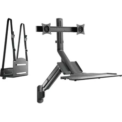 Maclean Wandhalterung für zwei Monitore und Tastatur, Gasfeder mit Computerhalterung, für Monitore 17"27" (Wand, 12 kg), Monitor Halterung, Schwarz