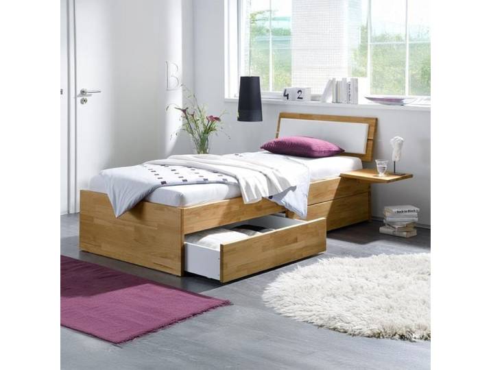 Einzelbett Leova Komfort Kernbuche Massivholz mit Schubkasten 120x220cm klassischer Stil,