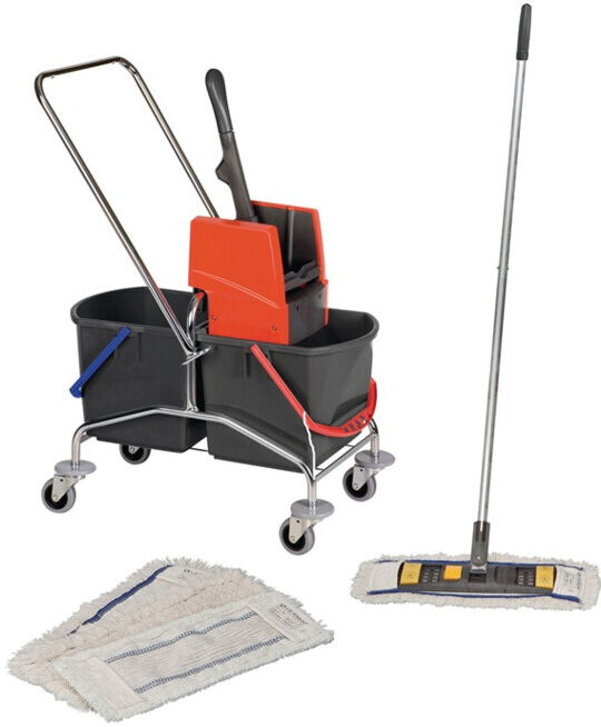 Vermop Set chariot de nettoyage Seaux 2x17l et presse en plastique avec manche/support / 4 serpillières (044392N12)