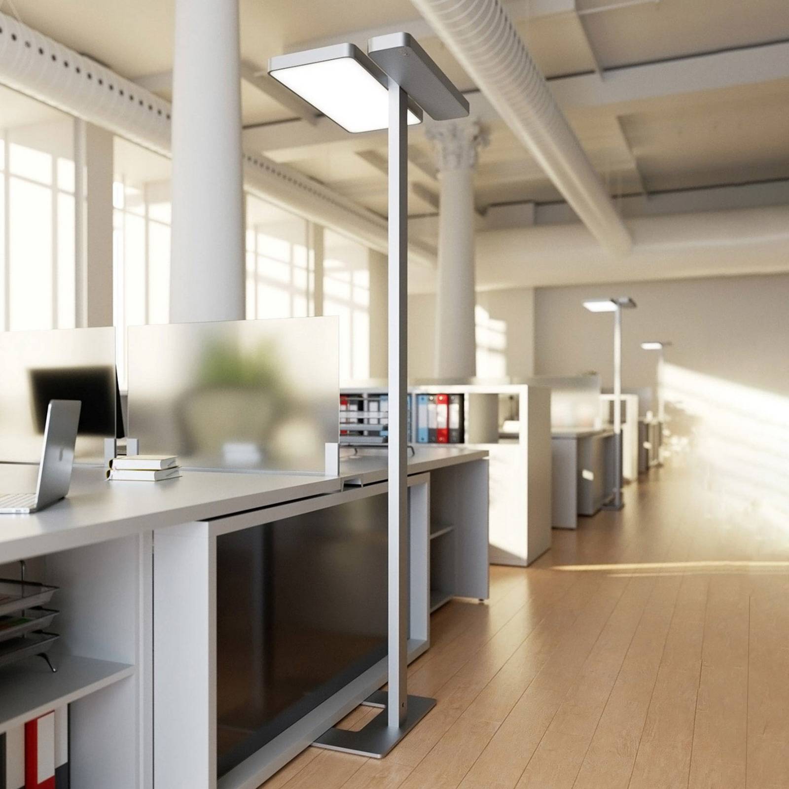 Stehlampe Aila Arcchio, dimmbar, alu / grau / zink, für Arbeitszimmer / Büro, Aluminium, Modern