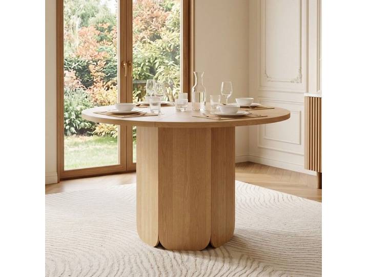 Table ronde repas 120x120x75cm scandinave finition chêne anti-rayure durable pour 4 à 6 convives chaises exclues