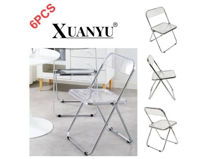 Chaise pliante - XUANYU - Acrylique transparent - Lot de 6 - Cadre en métal - 120 kg de capacité