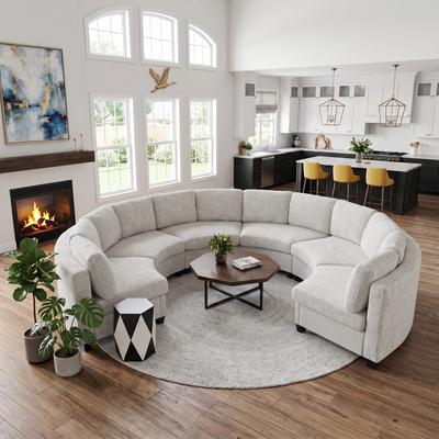 GDFStudio - 6-Seater Curved Modular Chenille Sectional Sofa with Solid Wood Frame, Pocket Spring & Foam Cushion