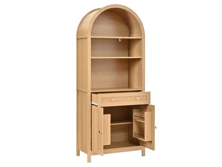 Armoire haute 180x40x76cm MDF Nature porte cintrée 2 étagères intérieures. Rangement cuisine salon