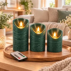 Relaxdays Marmorierte LED Kerzen 3er Set Grün