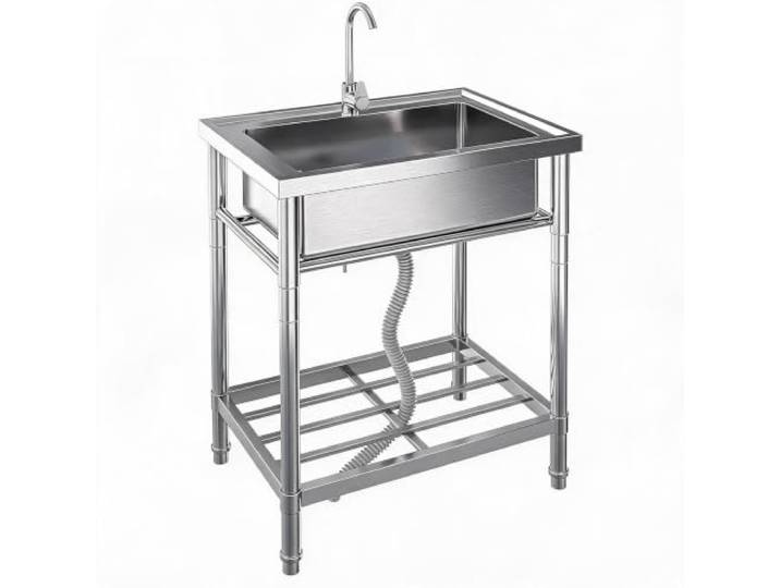 JOLLYTOP Freistehendes Edelstahl Spülbecken Mit Arbeitsfläche & Ablage Kalt und Warmwasseranschluss,ideal als Waschtisch oder Utility Waschbecken – Leicht zu reinigen, rostfrei.