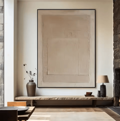 Inspire Picks Large Beige Abstract Wall Art Handmade Minimalist Neutral Canvas Painting a 50x70cm