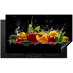 HERDABDECKPLATTE Paprika - Wasser - Gemüse - Schwarz Ceranfeldabdeckung 90x52 cm