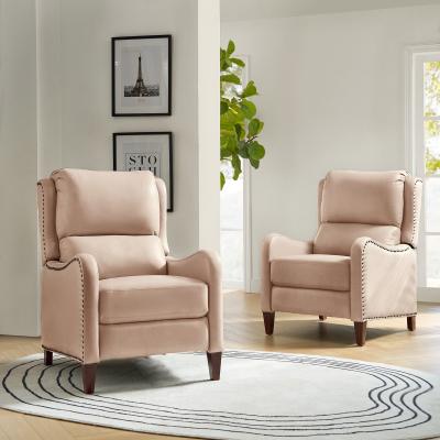HULALA HOME Brigida Modern Genuine Leather Nailhead Trim Recliner with Adjustable Footrest Set of 2