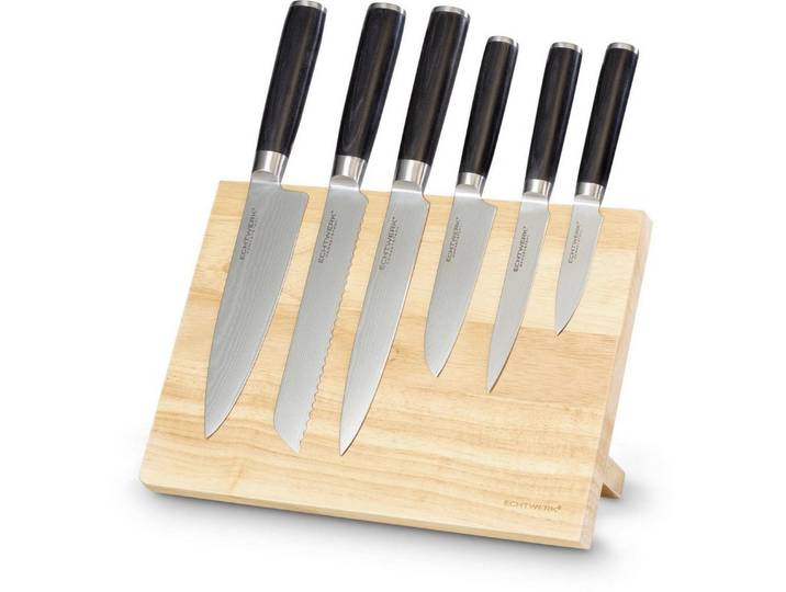 ECHTWERK Messerblock Damaszener (7tlg), mit 6 Damazenermesser, Inkl. Magnet-Messerblock aus Holz