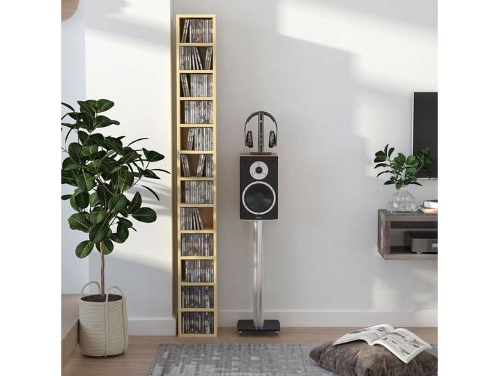 Étagère de rangement - TOUR CD 12 CUBES - 204 CD/DVD - 175×21×20 cm - Anti-basculement