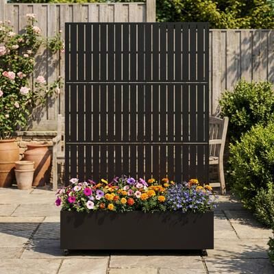 Lumibee Outdoor Trellis Metal Privacy Fence Screen with Planter Box