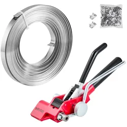 VEVOR 3 tlg. Stahlband Umreifungsset, Manuelle Umreifungsgerät mit 30,5 m Metallband, 100 Metallklammern und Schneider, pefekte Werkstattausstattung für industrielle Verpackung, Transport und Lager