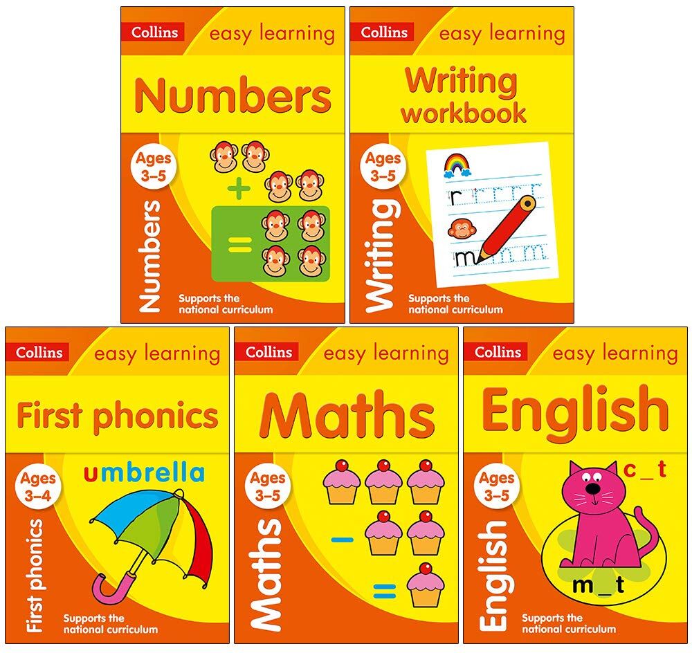 Collins (HarperCollins Publishers) Collins Easy Learning Preschool 5 Books Set (Numbers, Writing, Phonics, Maths, English) - Ages 3-5 Paperback EYFS Activity Books