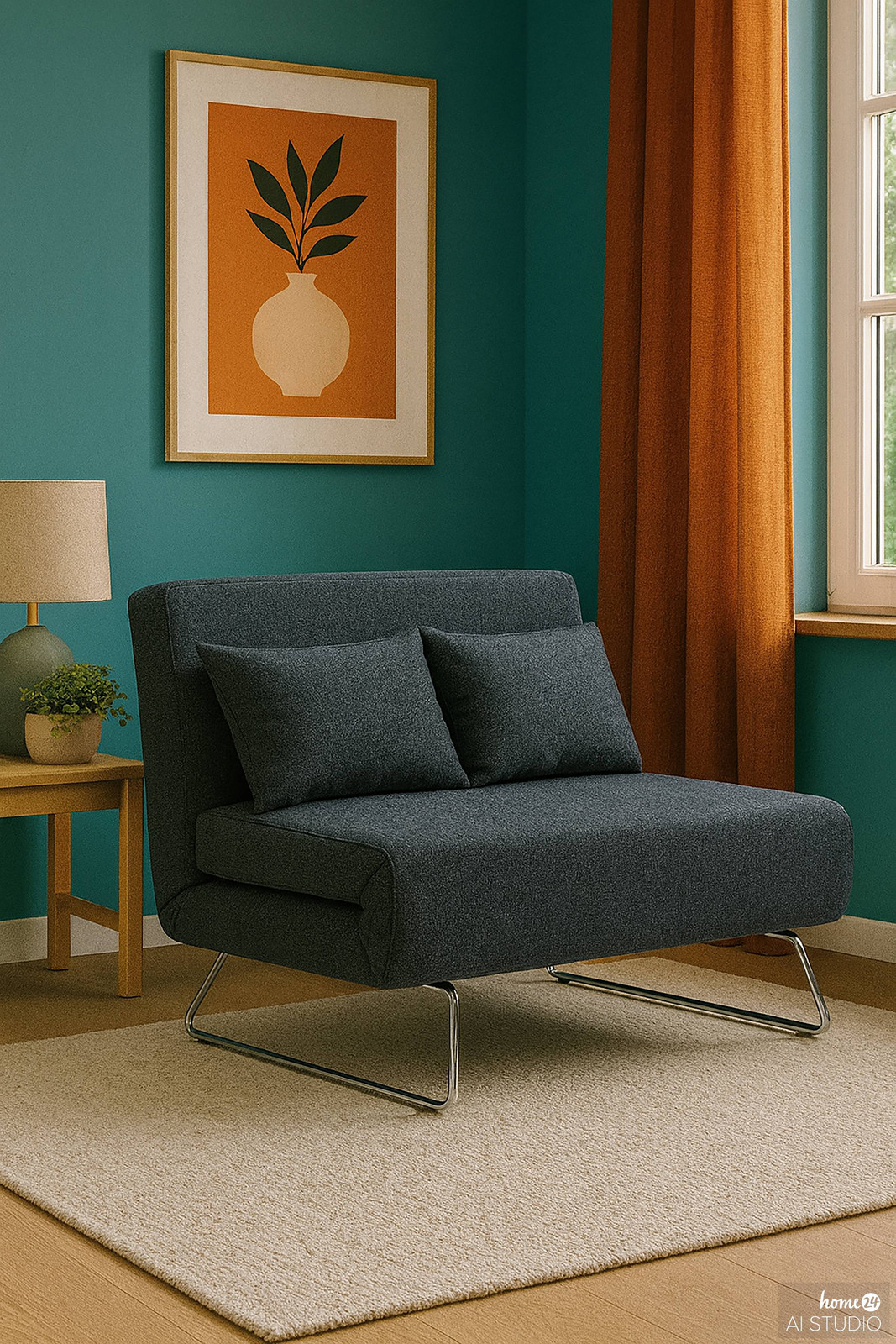 home24 Slaapbank FRIZZO Idil blauw, moderne geweven stof, B: 130 cm, D: 85 cm, H: 87 cm