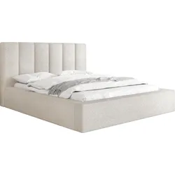 POLSTERBETT Amira mit Stauraum, Lattenrost und hohem Kopfteil - Beige Bouclé 120x200 cm