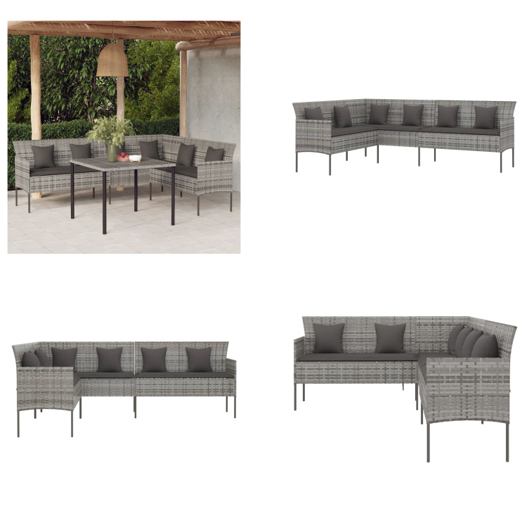 vidaXL Gartensofa in L Form mit Kissen Grau Poly Rattan - Gartensofa - Gartensofas - Gartenmöbel - Sofa