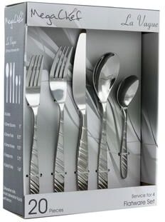 MegaChef La Vague 20 Piece Flatware Utensil Set, Stainless Steel Silverware Metal Service for 4 in Silver