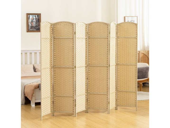 HOMCOM Paravent Bois 6 Panneaux Pliable 240x170cm Naturel