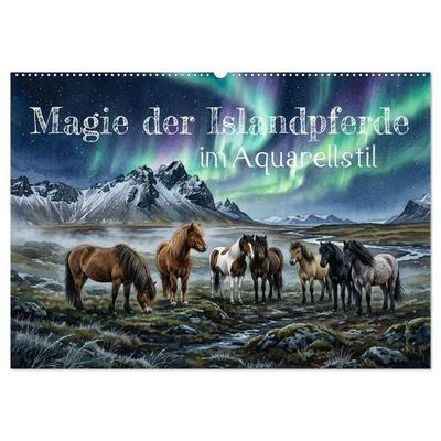 Magie der Islandpferde im Aquarellstil (Wandkalender 2027 DIN A2 quer), CALVENDO Monatskalender