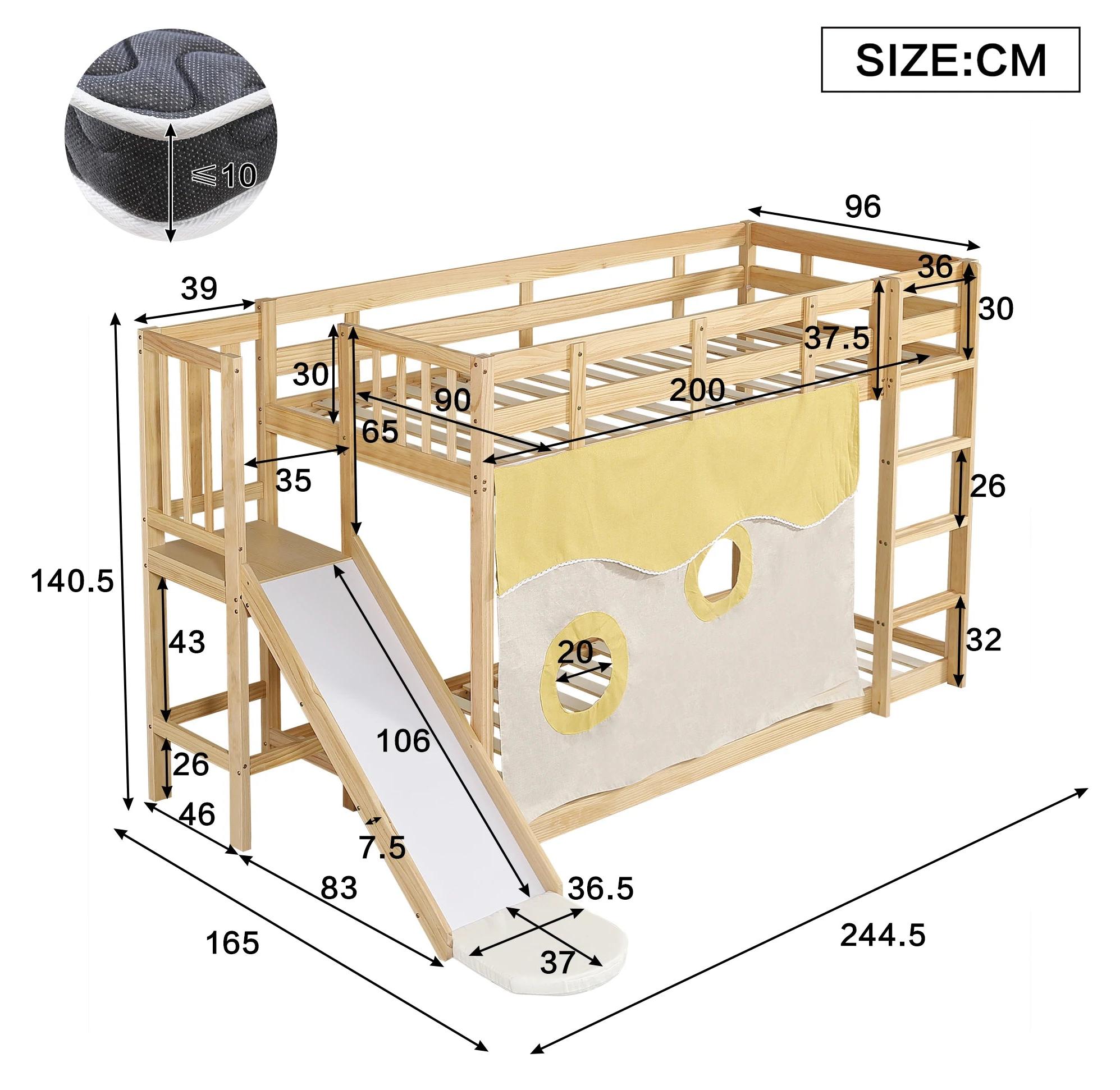 Etagenbett für Kinder - Kinderbett - Hochbett - Halbhohes Bett - Kinderbett mit Rutsche - Aus Holz, MDF und Kiefer