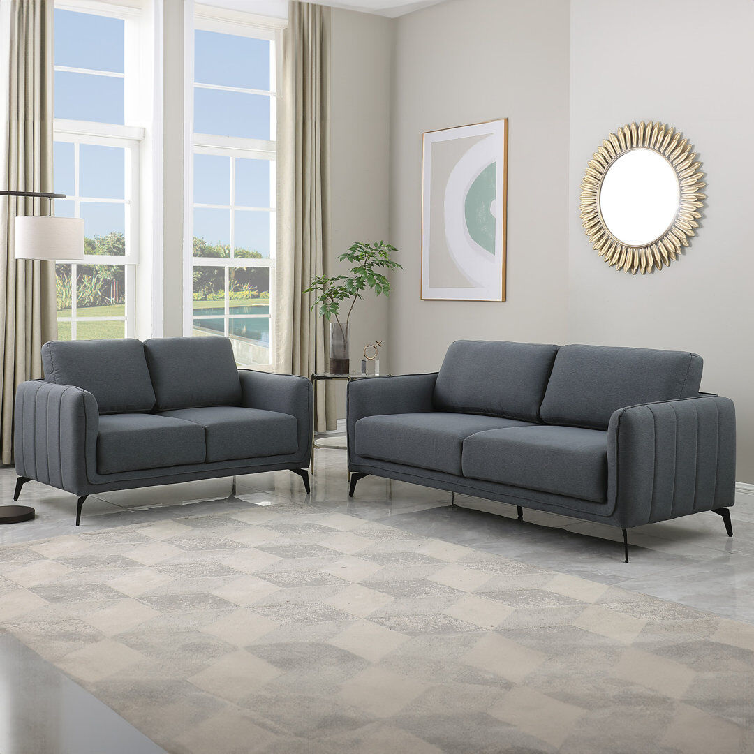 Metro Chari 2 Piece Fabric Stationary Living Room Set Chari Dark Grey Fabric 2