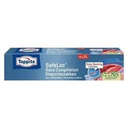 Toppits Safeloc Zipper-Gefrierbeutel 3 Liter 15, Lebensmittelverpackung, Transparent