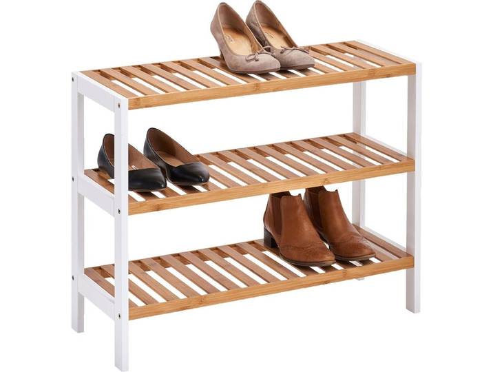 Schuhregal ZELLER PRESENT, weiß (weiß, natur), B:70cm H:54cm T:26cm, Bambus, Regale, Schuhregal, nützliche und modernes Schuhregal