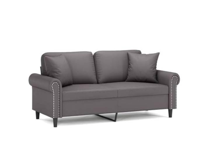 VIHHQGC 2-Sitzer-Sofa mit Zierkissen Grau 140 cm Kunstleder Metallgestell, PP-Baumwoll-Füllung, Schmutzabweisend, Pflegeleicht, Belastbar bis 110 kg pro Sitz