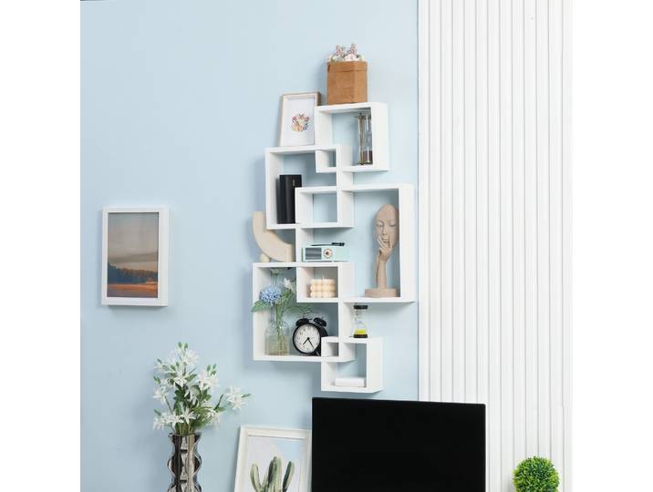 HOMCOM Étagère Murale 5 Niveaux Bois Massif Blanc