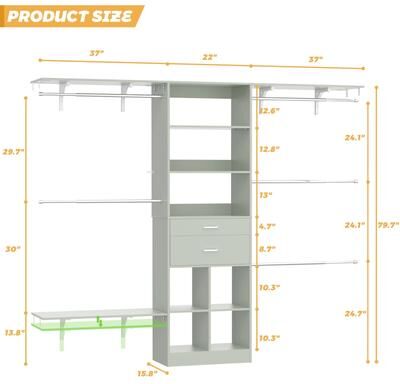 Rackcog Closet System with Wooden Drawers & Cube Storage Organizer, 4.75-8FT Clothes Organizer Nursery & Walk-In Closets