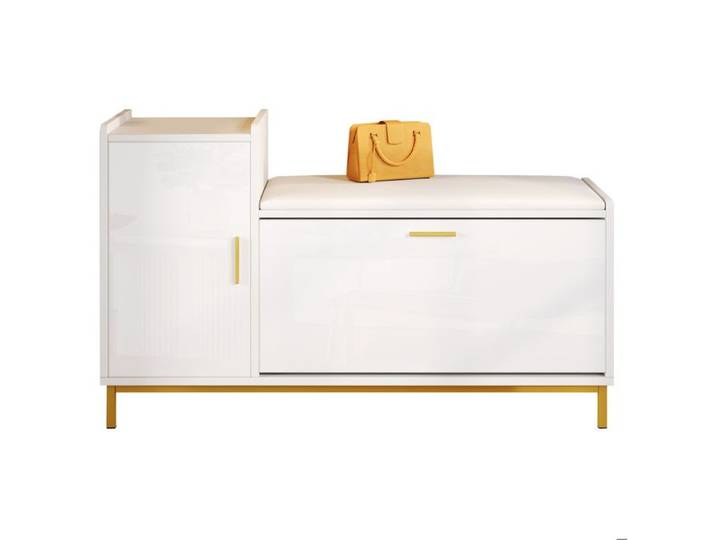 SENVIRO Meuble à chaussures banc à chaussures 100 x 38 x 68 cm blanc et doré finition brillante