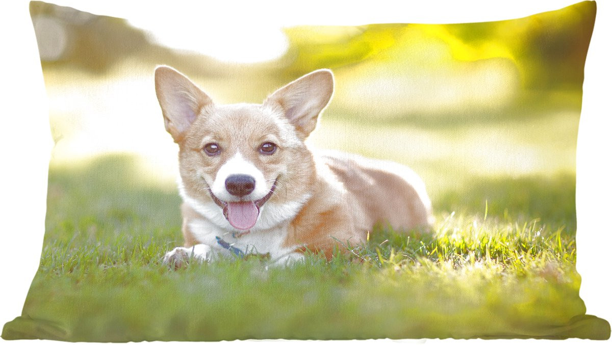 Rechthoekig katoenen sierkussen voor binnen met Welsh Corgi-puppy ontwerp - 60 x 40 cm
