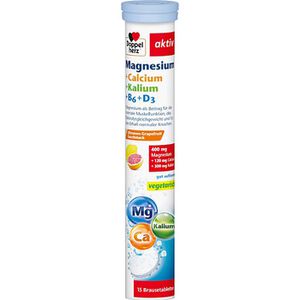 Doppelherz Magnesium aktiv, 15 Brausetabletten, Magnesiumcarbonat + Calcium + Kalium + D3 + B6, 400 mg