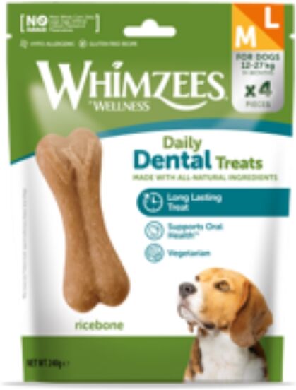 Whimzees® Whimzees Snack Osso di Riso per Cani Snack Dentale Naturale Ricebone M / L Busta Discovery